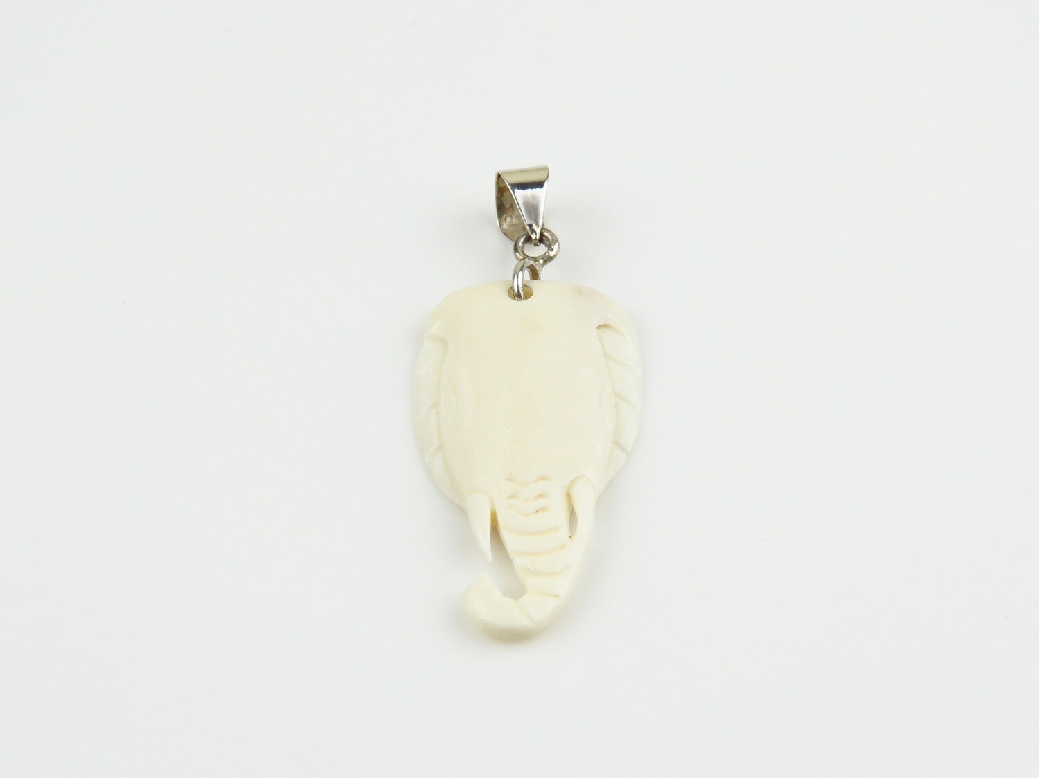 Sterling Silver, Carved Ox Bone, Elephant Head Design Pendant BP-154