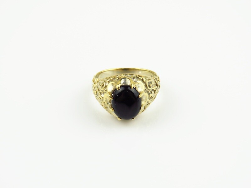 Sterling Silver, 18k Gold Plated, Black Onyx, Gemstone Ring GPR-232