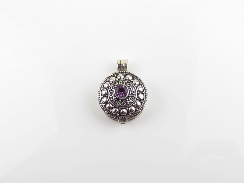 Sterling Silver, Amethyst, Round Locket Pendant LP-344