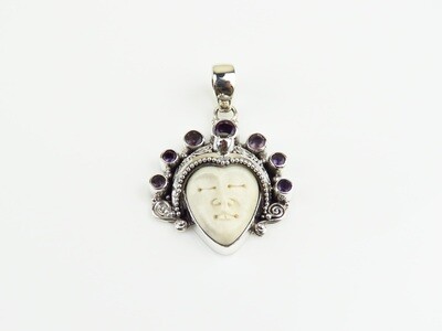 Sterling Silver, Mixed Gemstone, Carved Bone, Goddess Pendant GJ-200