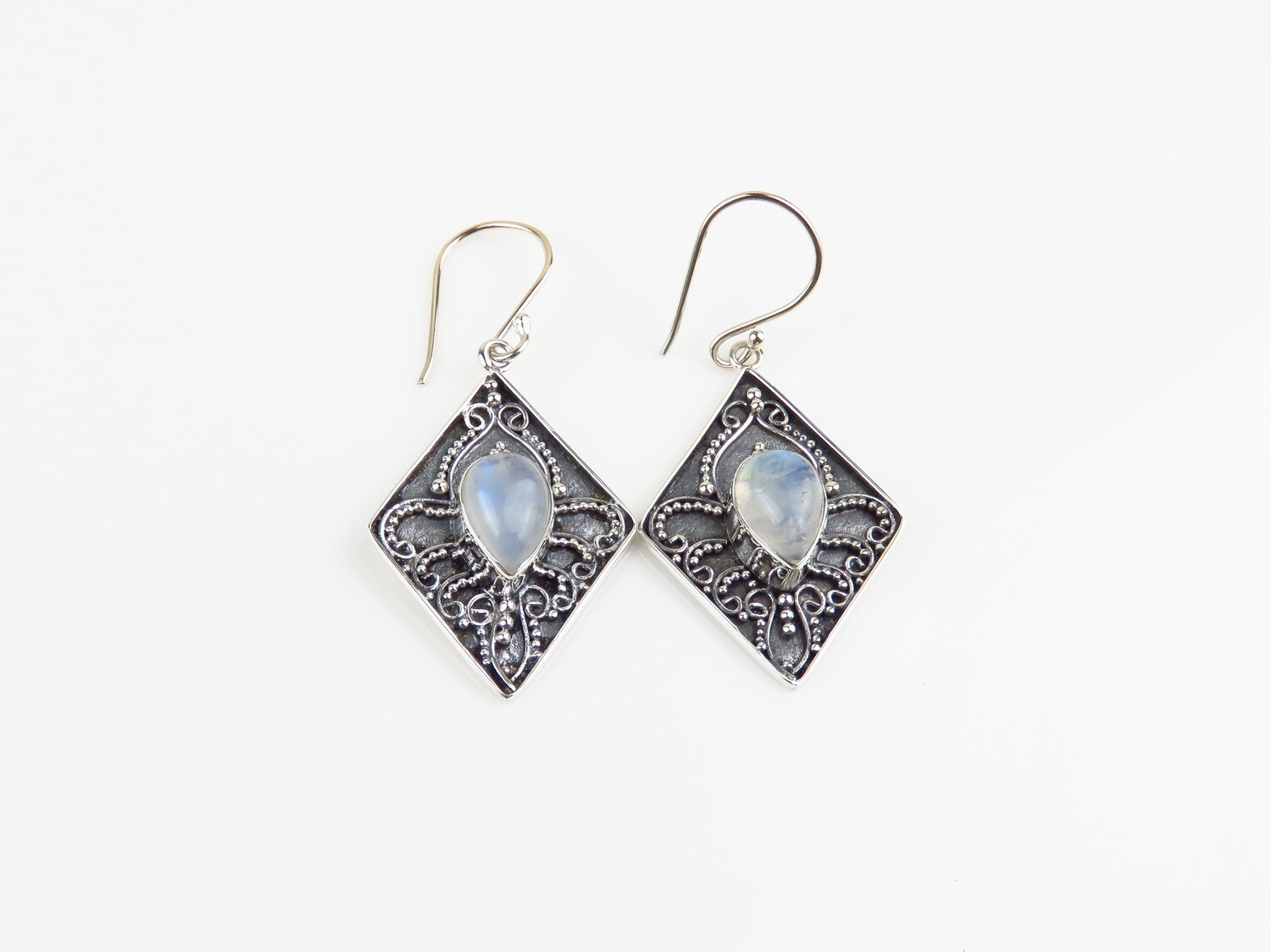 Sterling Silver, Rainbow Moonstone, Gemstone Earrings ER-1166