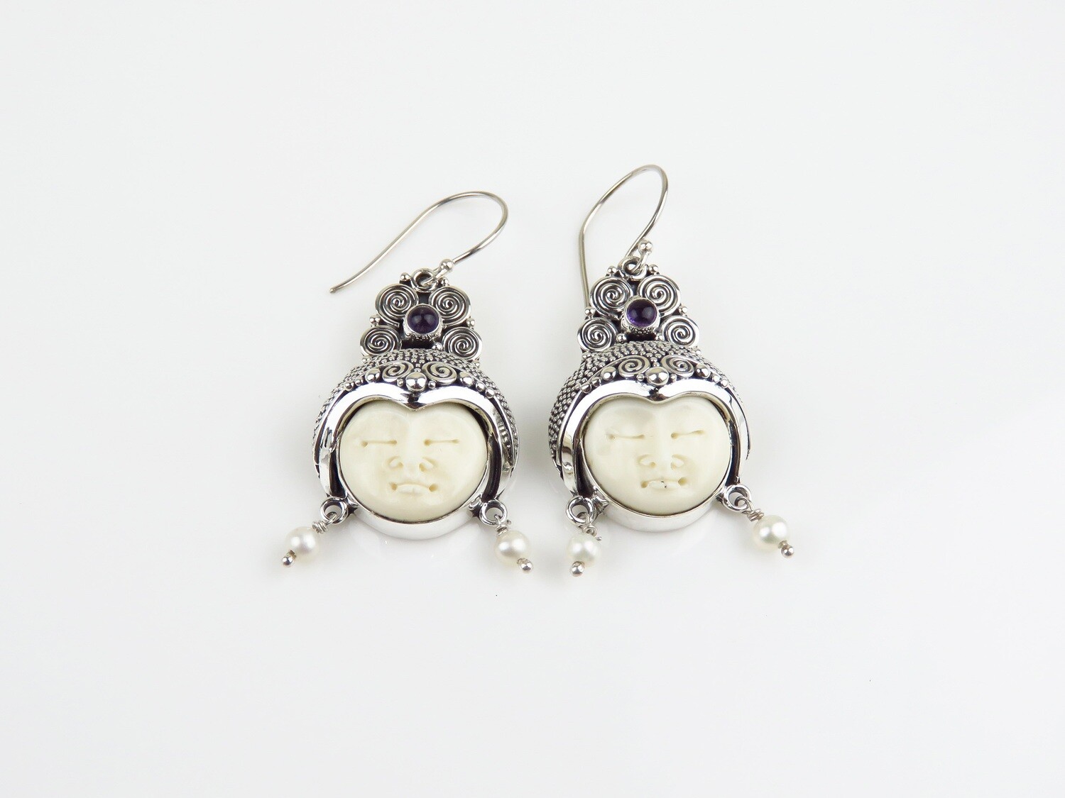 Sterling Silver, Amethyst, Pearl, Goddess Earrings GJ-203