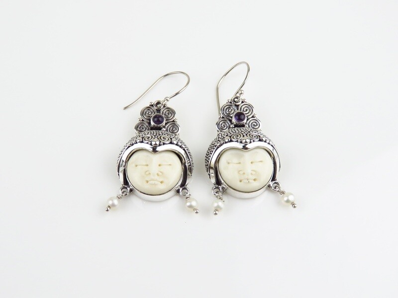 Sterling Silver, Amethyst, Pearl, Goddess Earrings GJ-203
