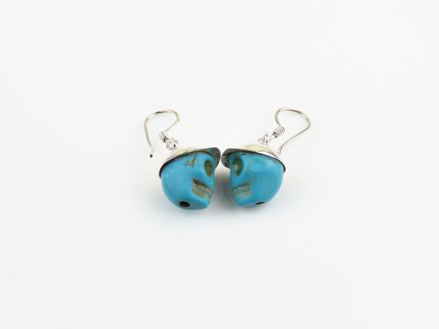 Sterling Silver, Turquoise, Skull Design, Dangle Earrings ER-1168