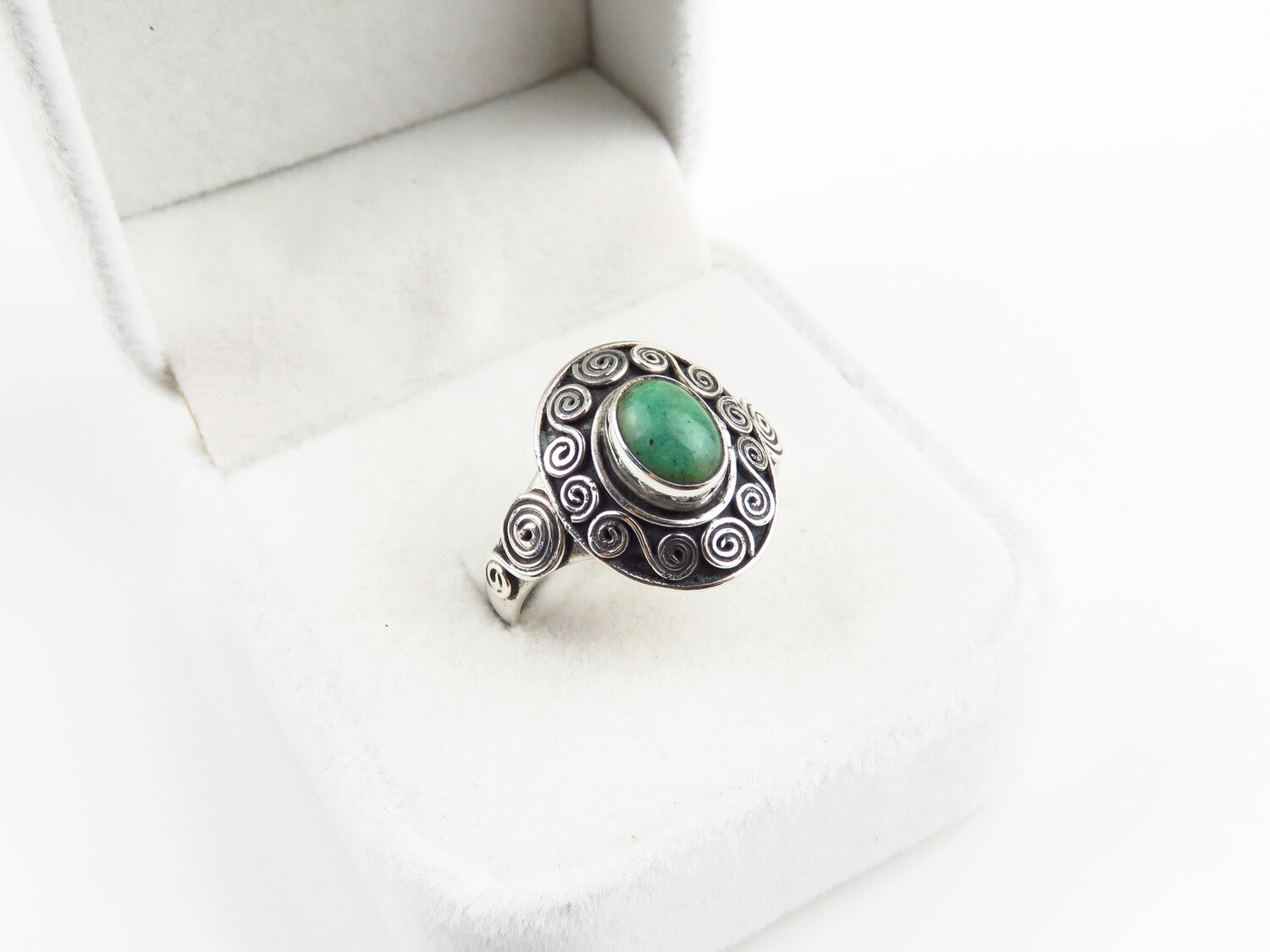 Sterling Silver, Turquoise, Bali Swirl Design Ring RI-1166