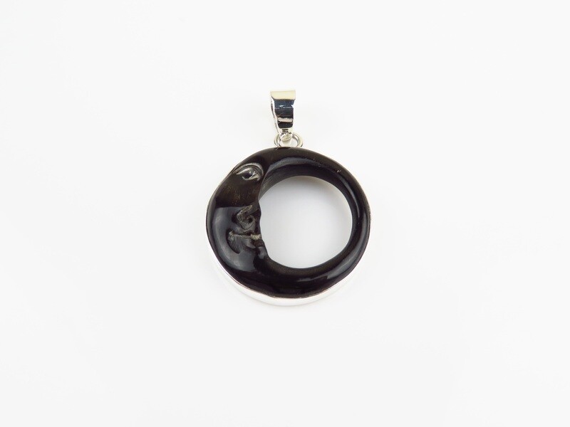 Sterling Silver, Carved Ox Horn, Half Moonface Pendant BP-161