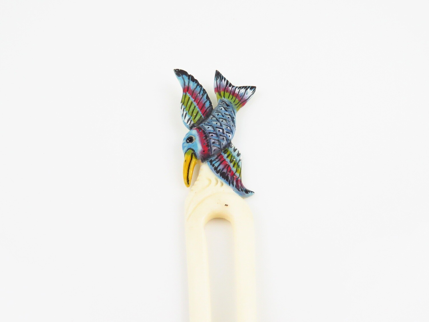 Hand Carved, Bird Painted, Hair Stick OA-113