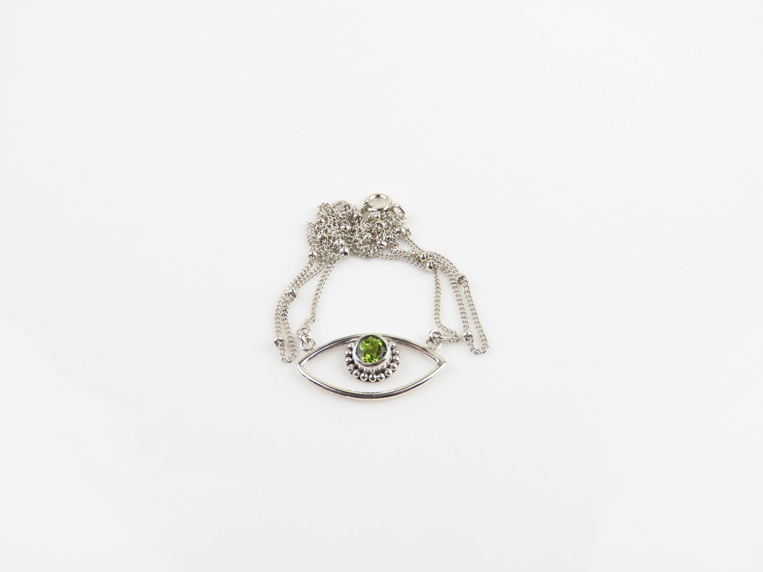Sterling Silver, Peridot, Evil Eye Necklace NS-156
