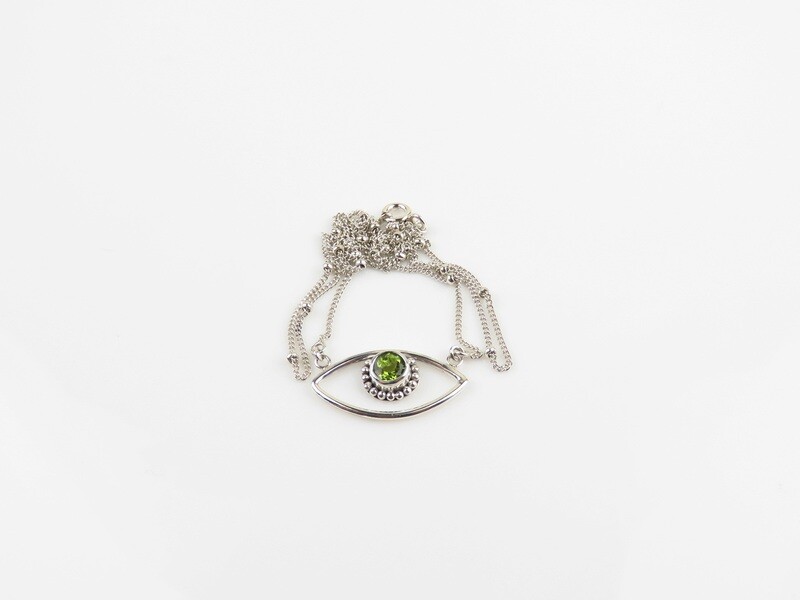 Sterling Silver, Peridot, Evil Eye Necklace NS-156