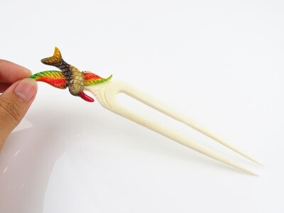 Hand Carved, Bird Painted, Hair Stick OA-110
