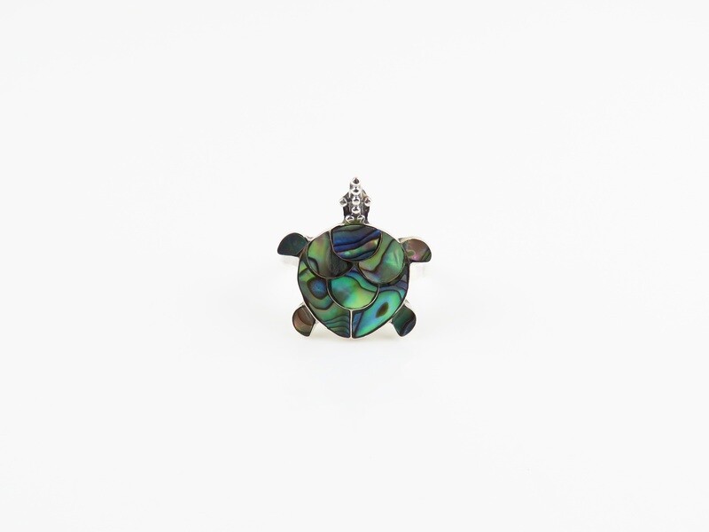 Sterling Silver, Turtle Design, Abalone Shell Ring SSR-121