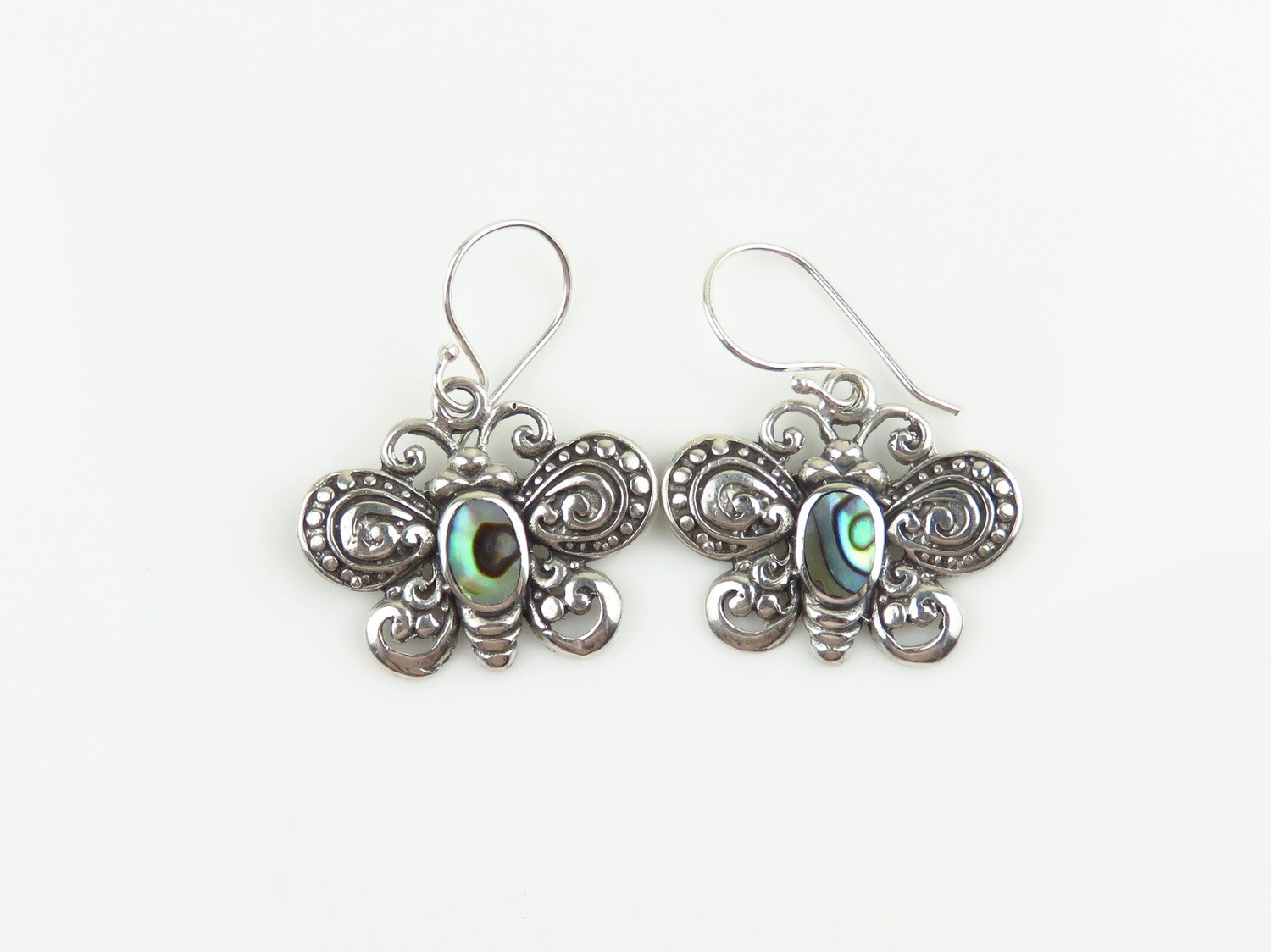 Sterling Silver, Abalone Shell, Butterfly Design, Dangle Earrings SSE-158