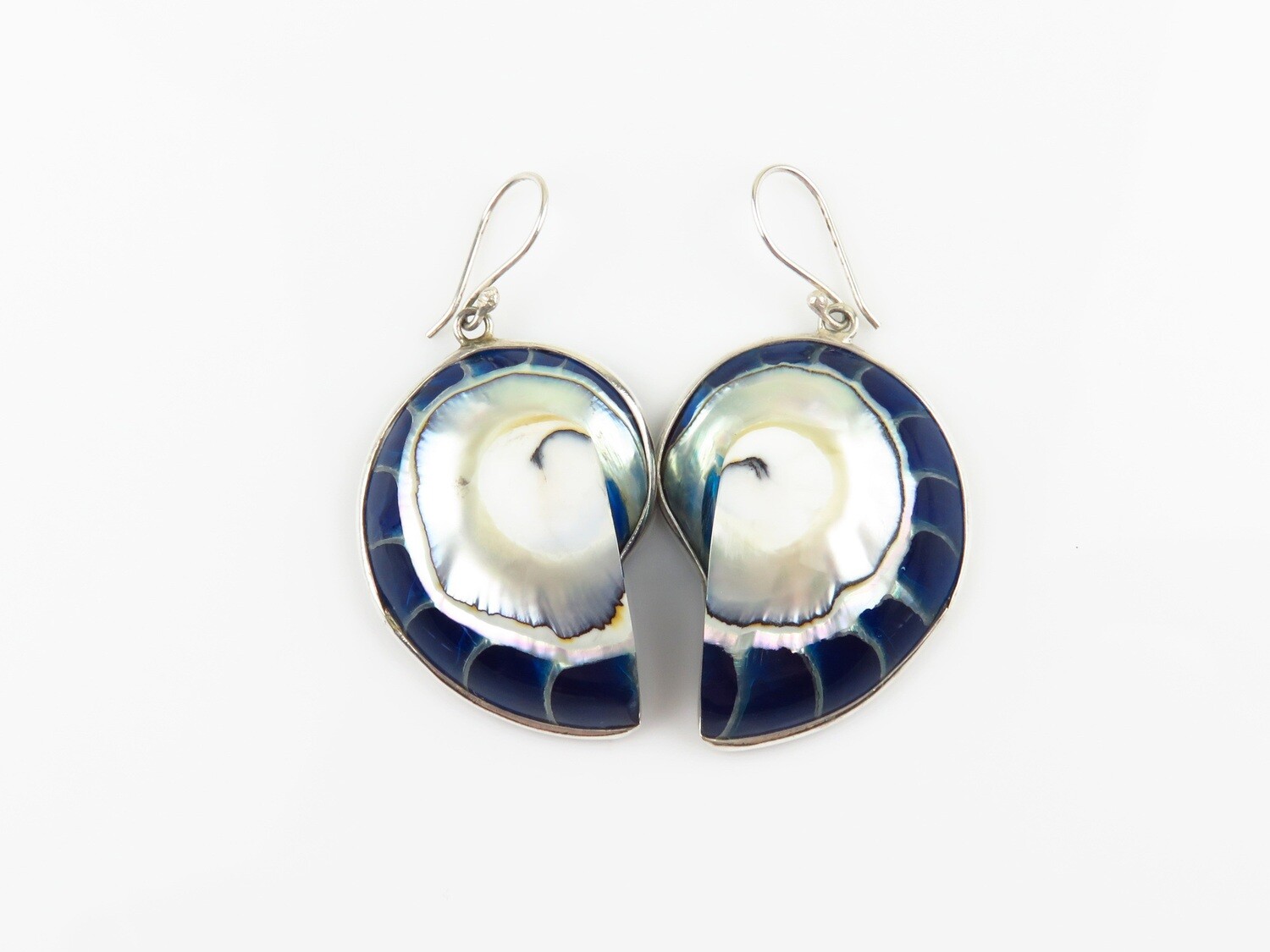 Sterling Silver, Navy Color, Nautilus, Shell Earrings SSE-160