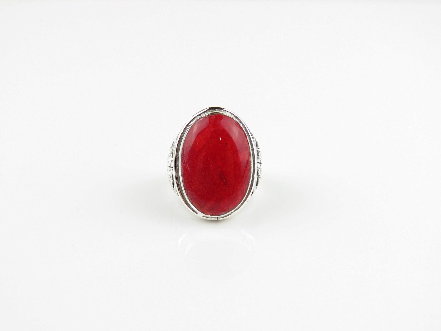 Sterling Silver, Red Coral, Gemstone Ring RI-1180