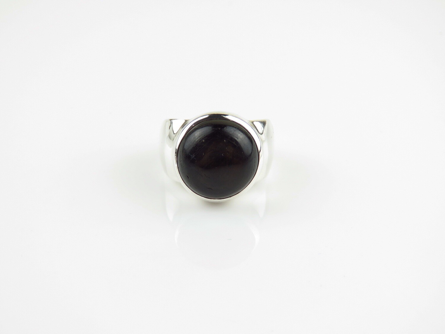 Sterling Silver, Black Star Sapphire, Wide Band Ring RI-1178