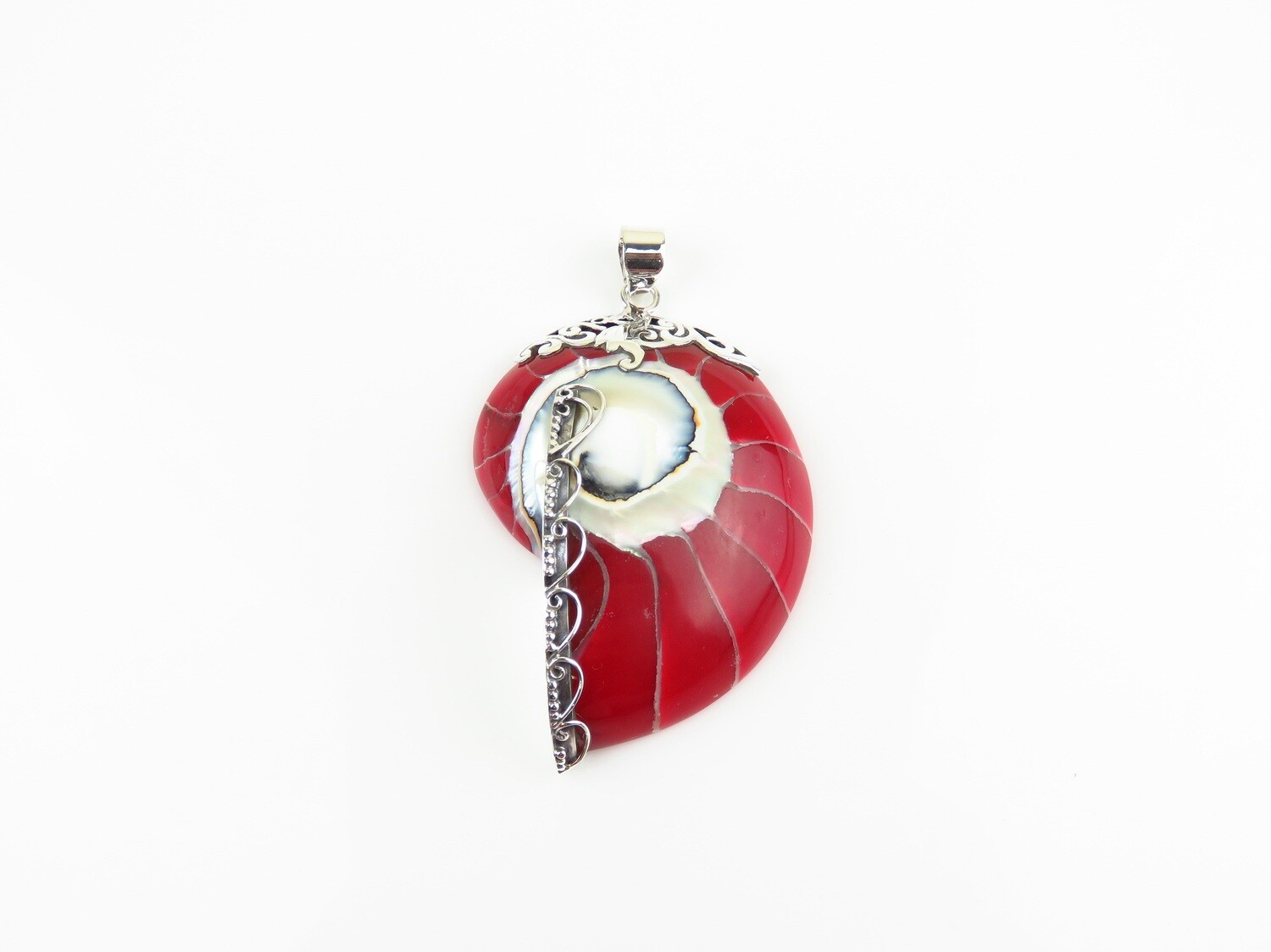 Sterling Silver, Red Colour , Nautilus Shell Pendant SHP-184