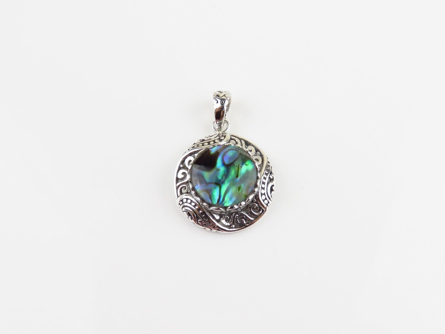 Sterling Silver, Abalone Shell, Round Pendant SHP-194