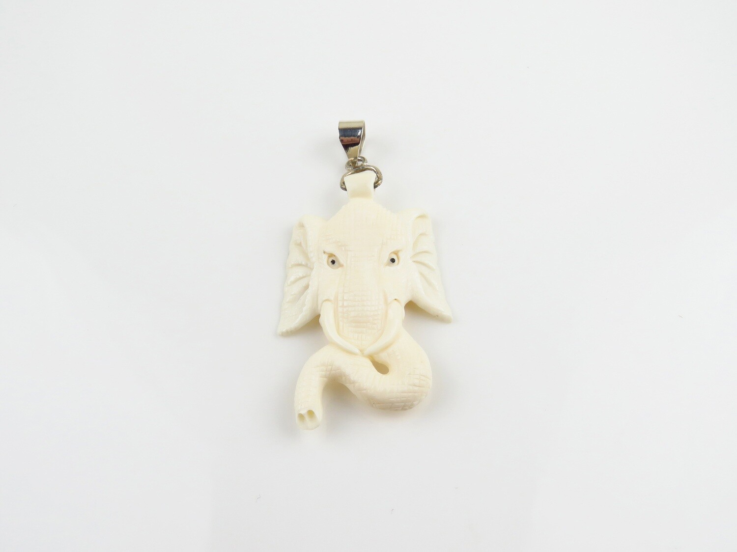 Sterling Silver, Carved Ox Bone, Elephant Head Design Pendant BP-166