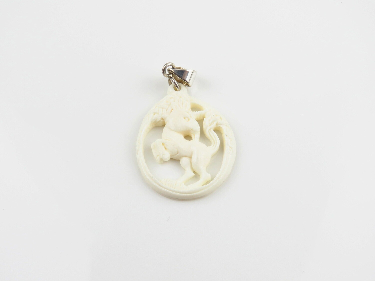 Sterling Silver, Carved Ox Bone, Horse Pendant BP-168