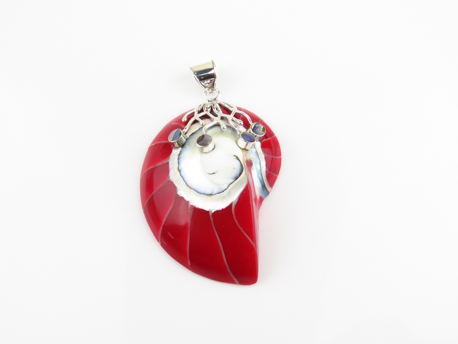 Sterling Silver, Abalone Shell, Red Colour , Nautilus Shell Pendant SHP-210