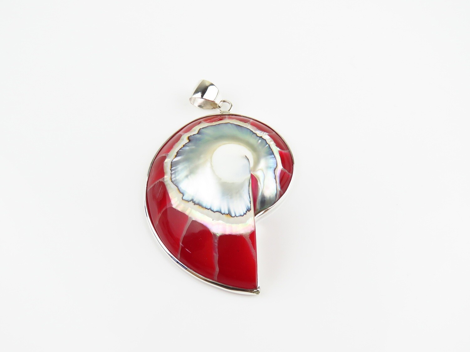 Sterling Silver, Red Colour , Nautilus Shell Pendant SHP-209