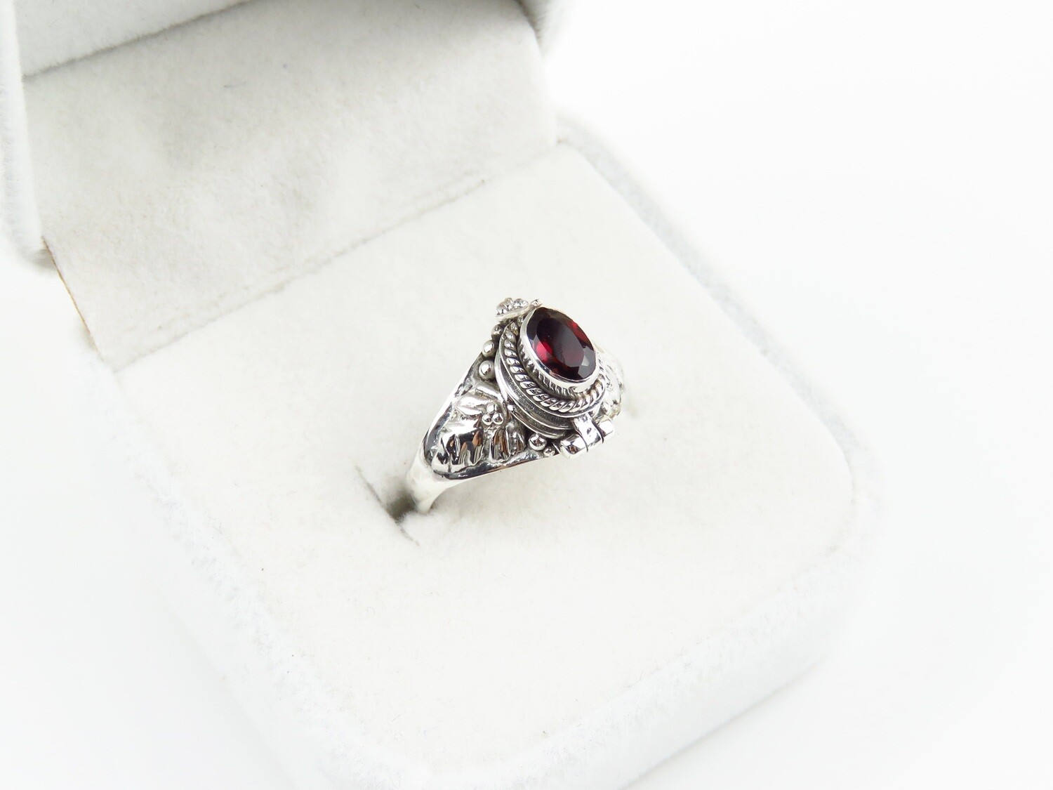 Sterling Silver, Garnet, Locket Ring LR-163