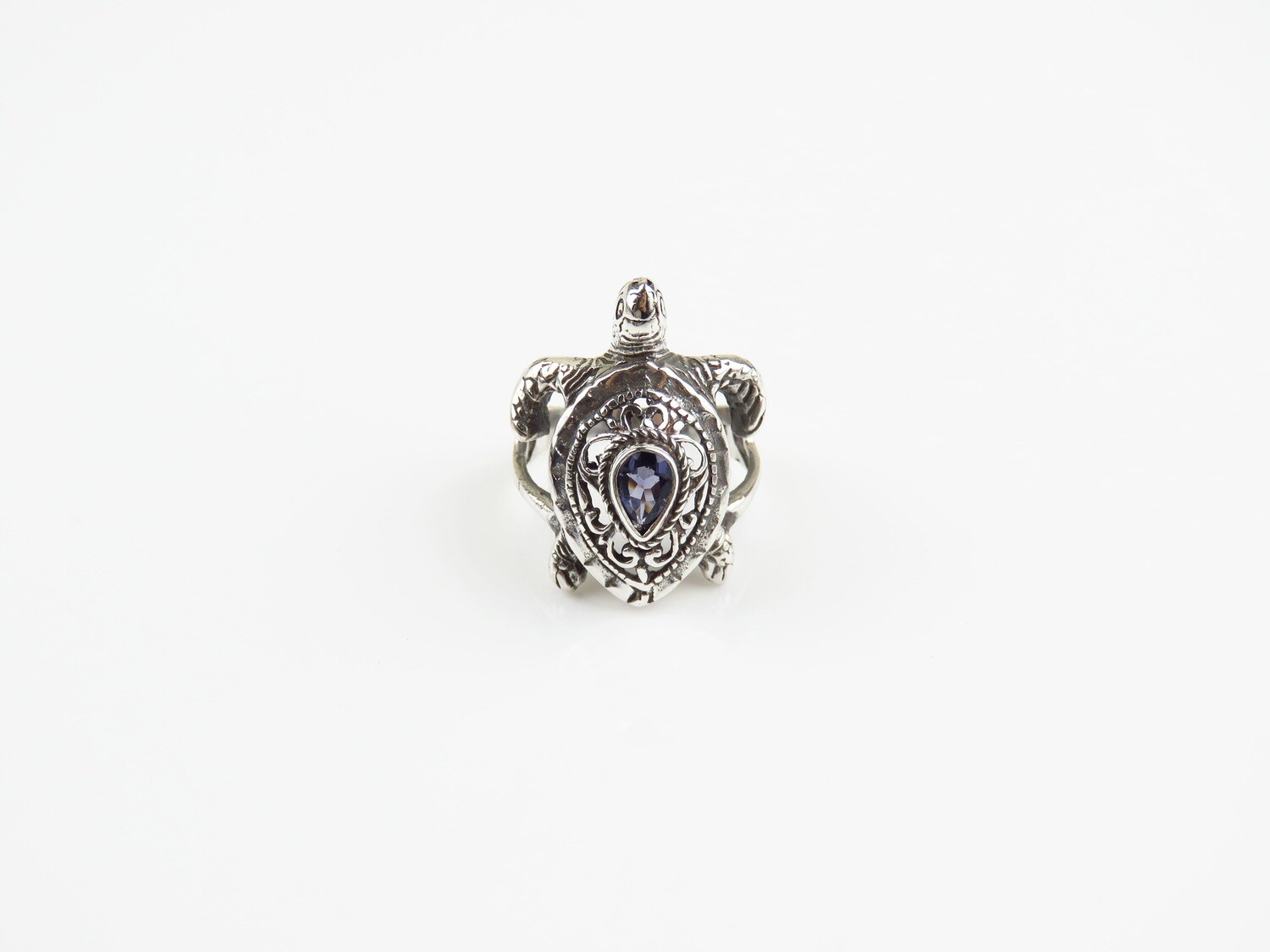 Sterling Silver, Iolite Gemstone, Turtle Design Ring RI-1183