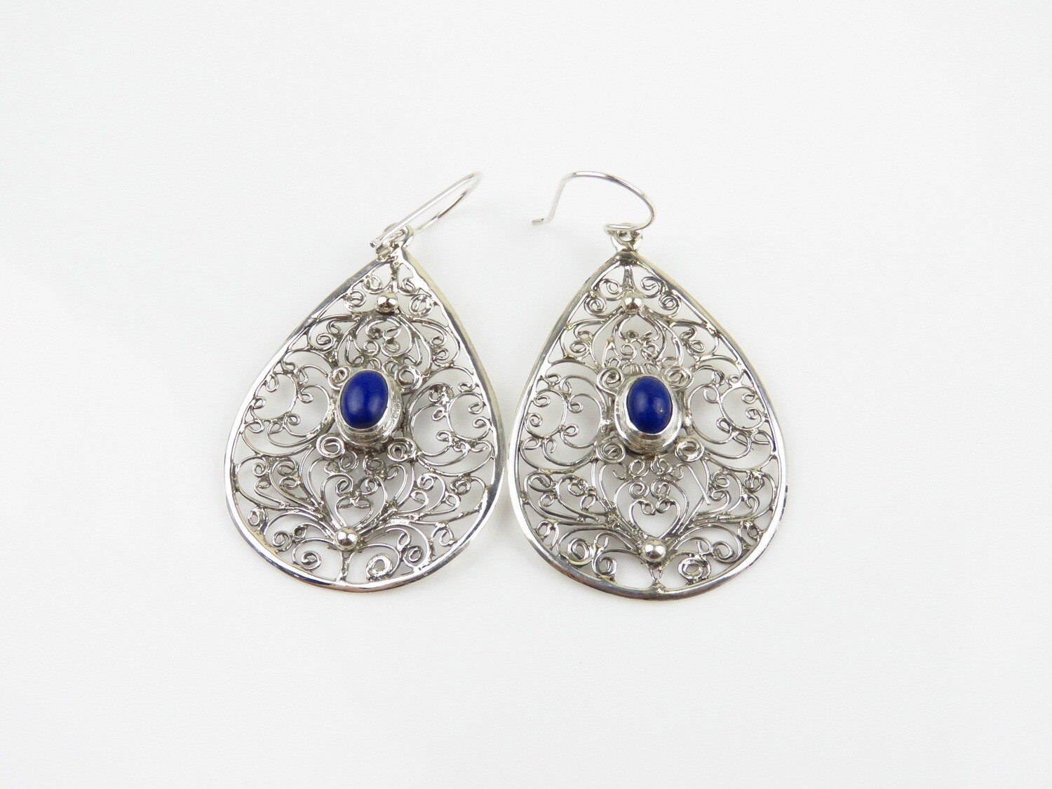 Sterling Silver, Lapis, Bali Filigree, Dangle Earrings ER-1183