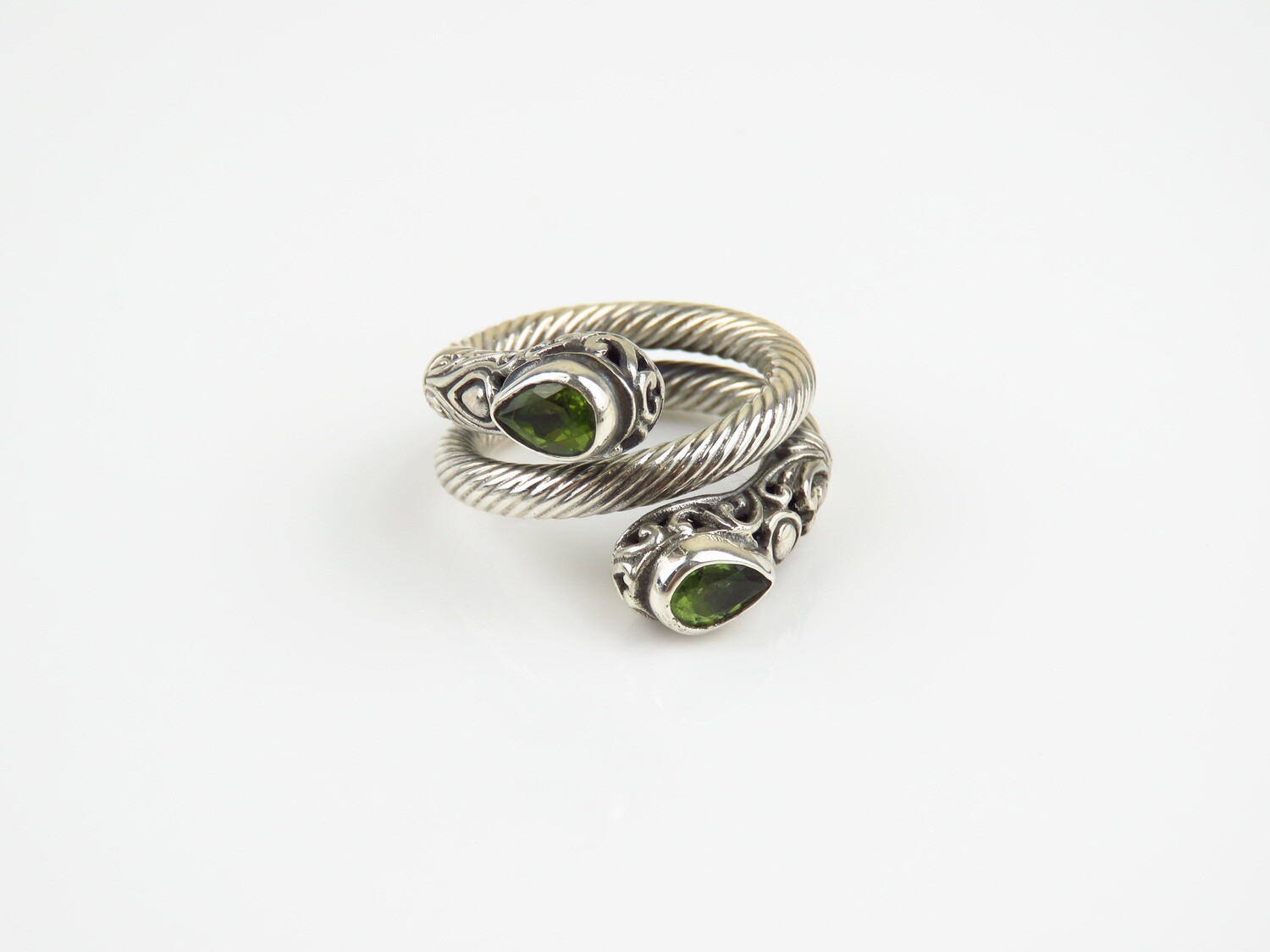 Sterling Silver, Peridot, Wrap Around Design Ring RI-1193
