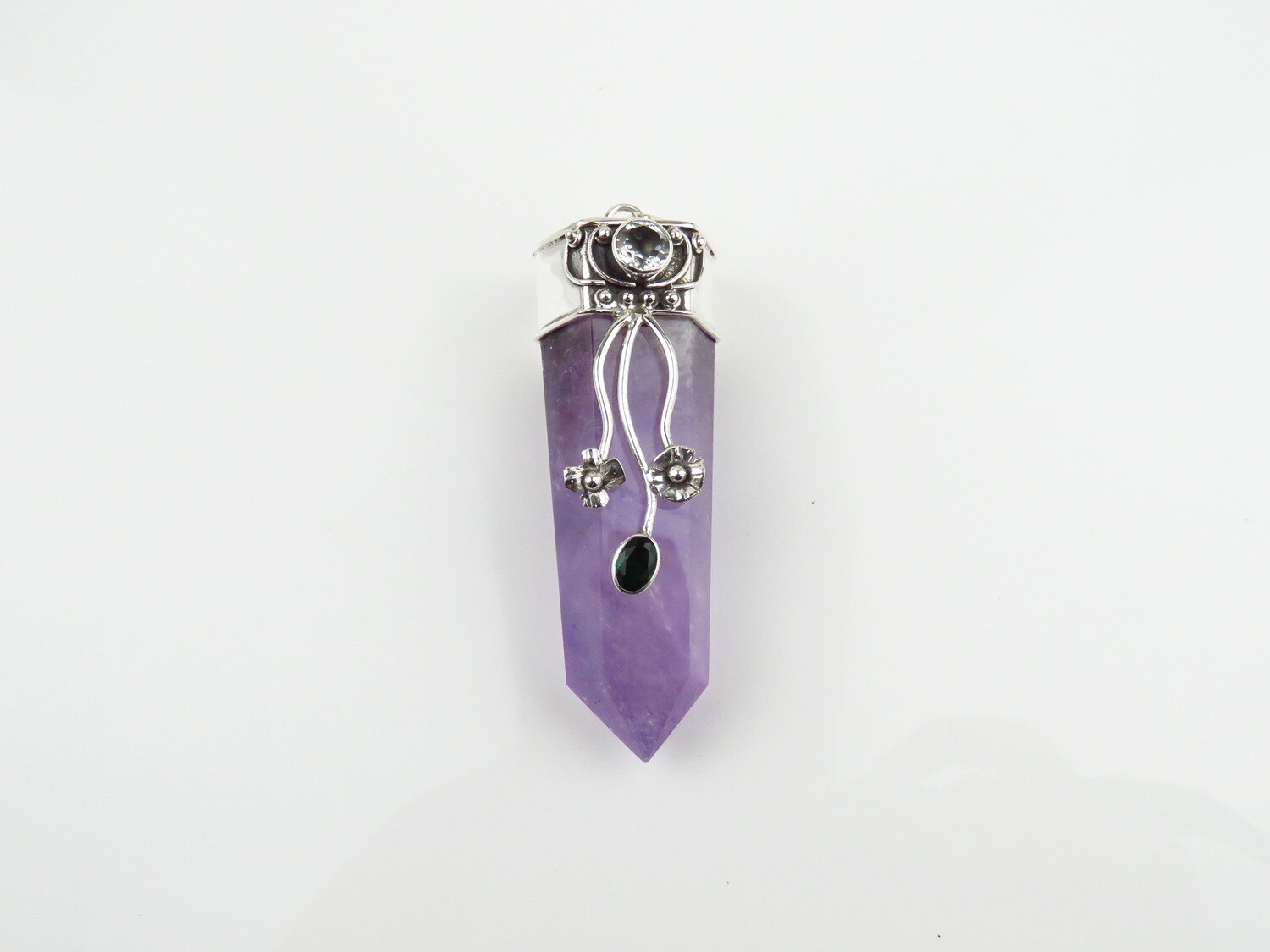 Sterling Silver, Amethyst Crystal, Mixed Gemstone Pendant SP-1264