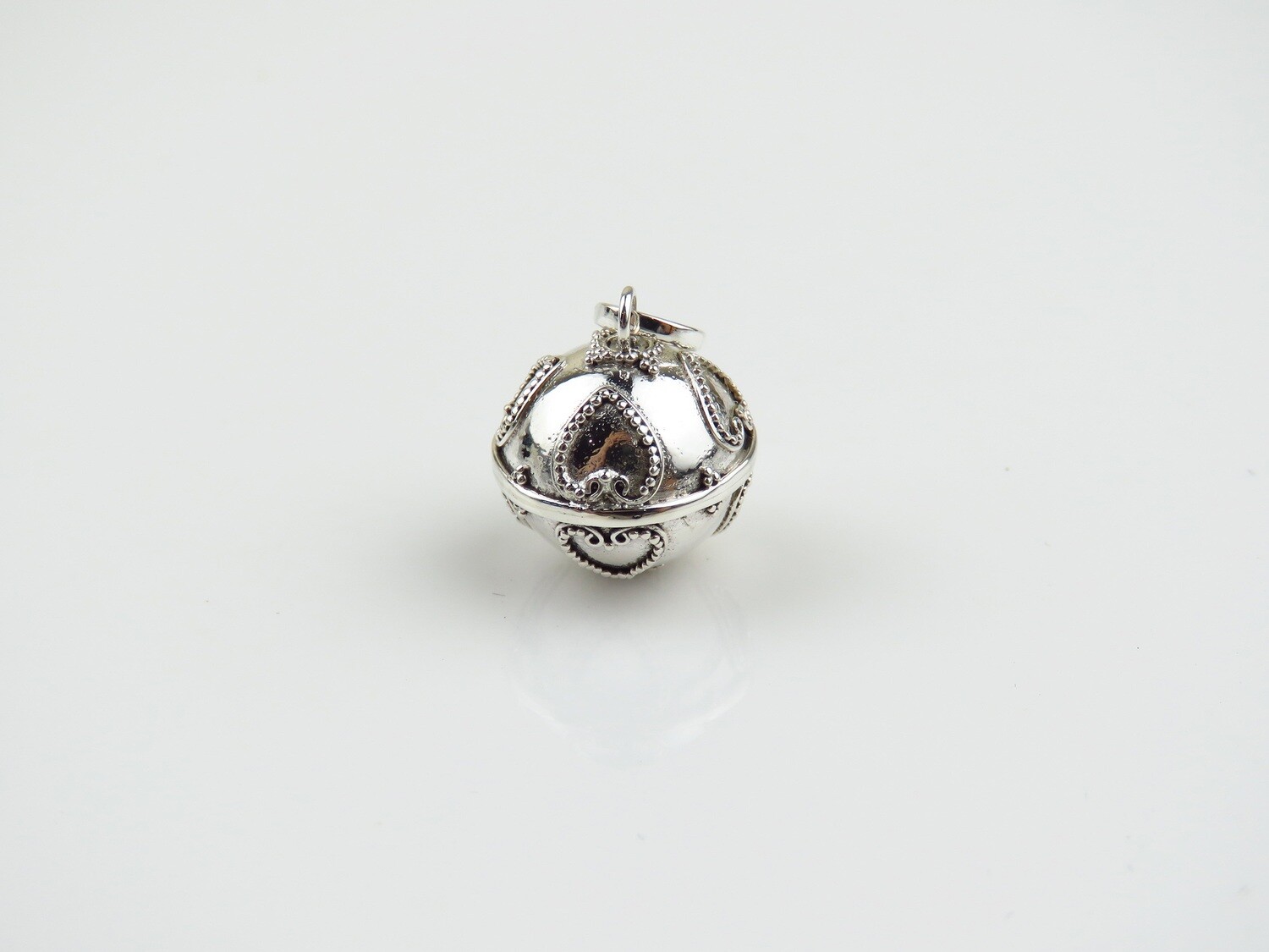Sterling Silver, Heart Pattern, Chime Ball Pendant CH-469