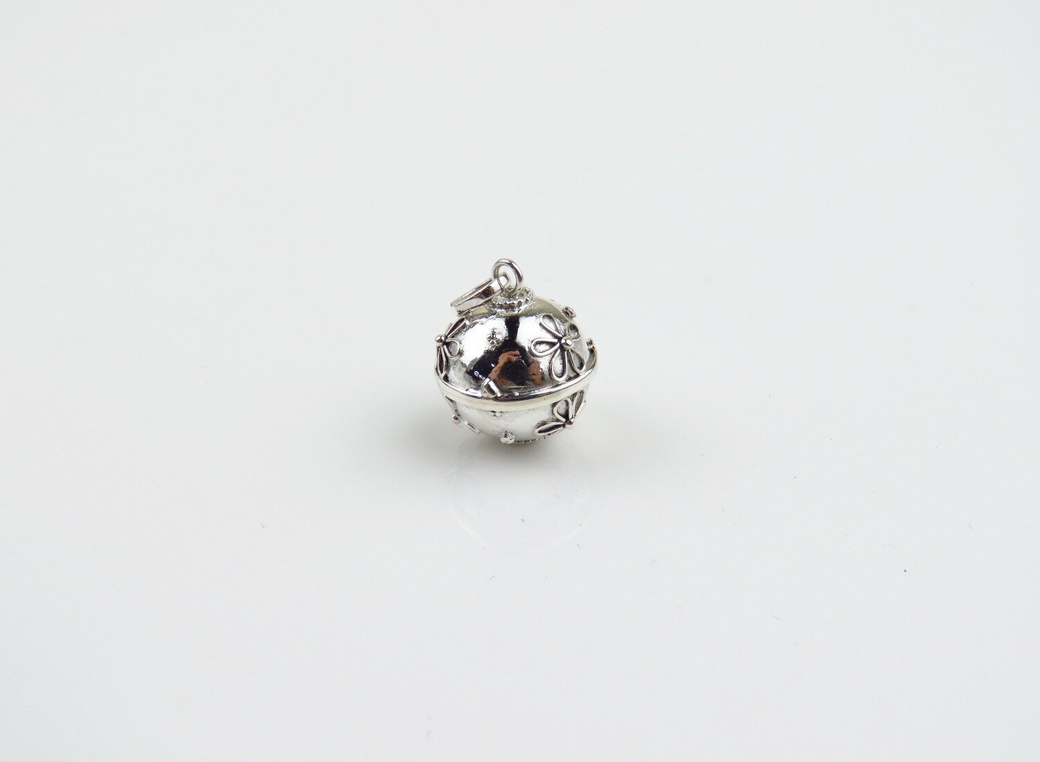 Sterling Silver, Flower Design, Chime Ball Pendant CH-471