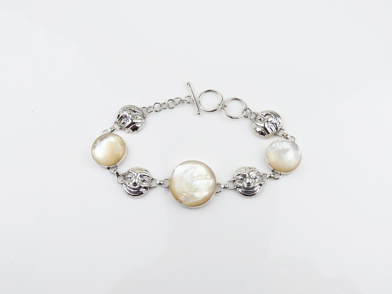 Sterling Silver, Round Face, Mop Shell Bracelet SSB-110