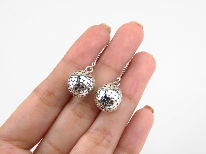 Sterling Silver, Armadillo, Chime Ball, Dangle Earrings CBE-170