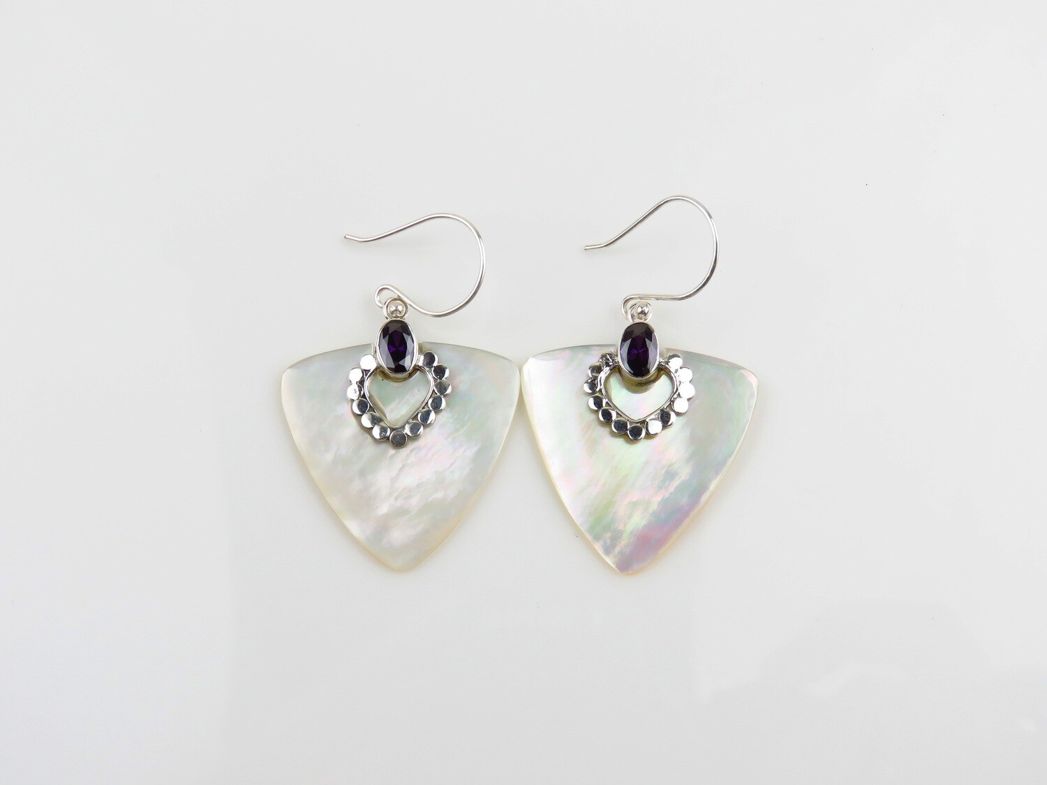 Sterling Silver, Amethyst Gemstone, Mop Shell Earrings SSE-182