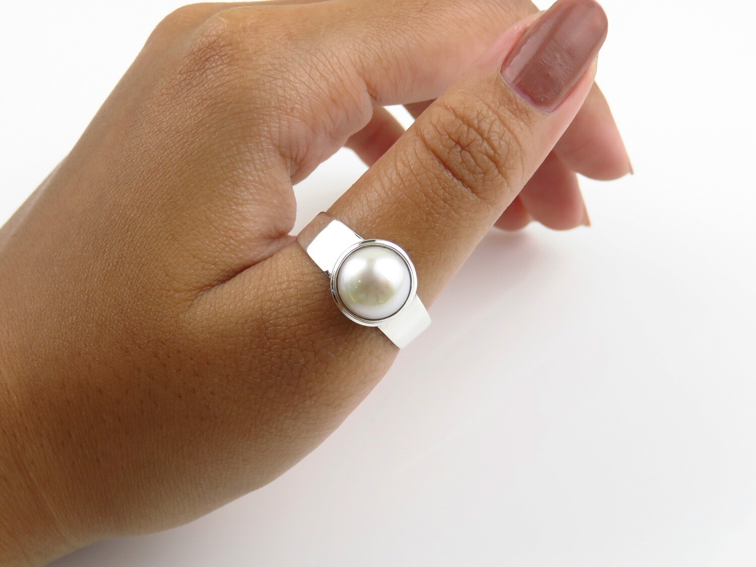 Sterling silver, White Mabe Pearl, Gemstone ring RI-1194