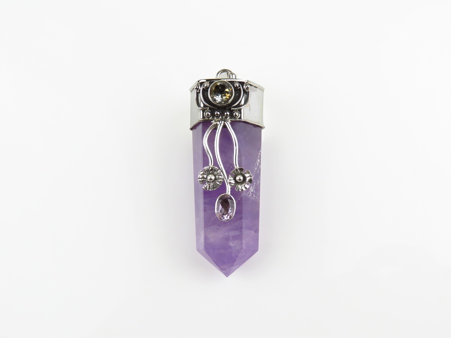 Sterling Silver, Amethyst Crystal, Mixed Gemstone Pendant SP-1267