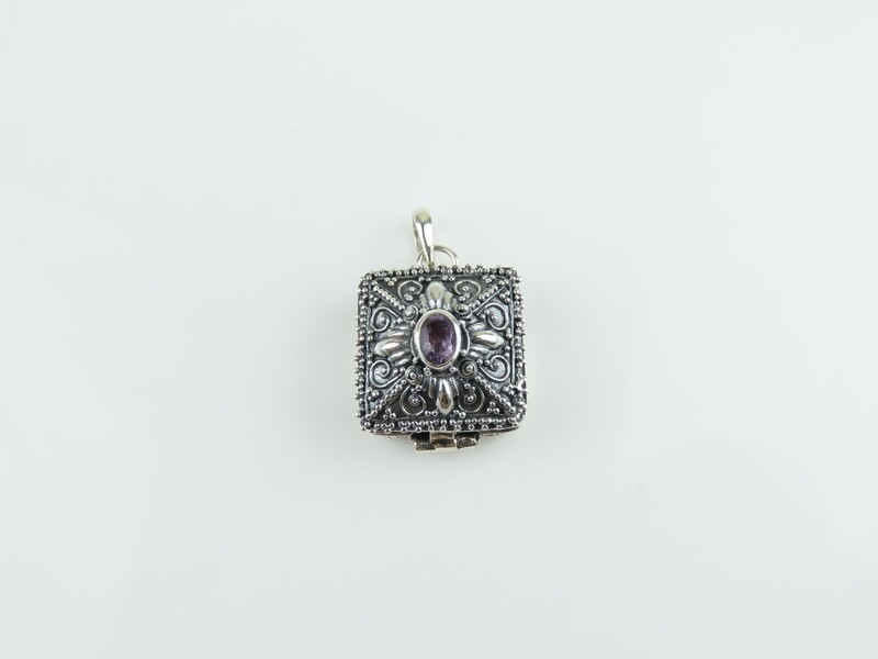 Sterling Silver, Square Shape, Oval Amethyst, Locket Pendant LP-319