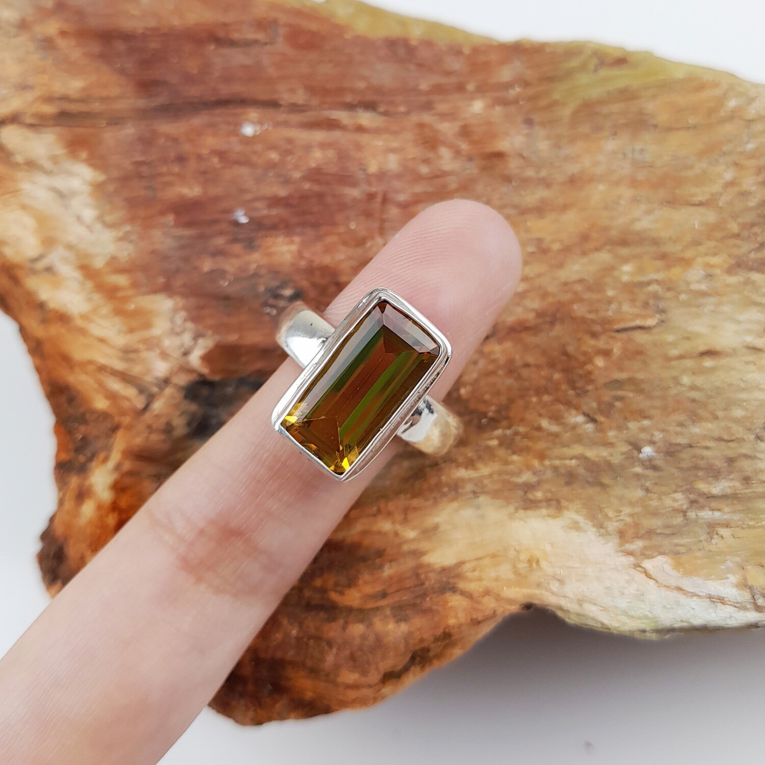 Sterling Silver, Citrine Gemstone, Plain Ring R_1095