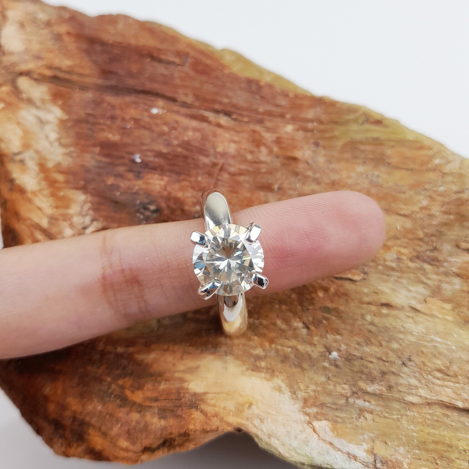 Sterling Silver, 9mm Moissanite, Gemstone Ring R_1098