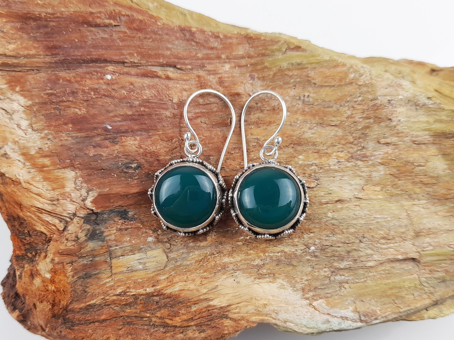 Sterling silver, Green onyx, Gemstone dangle earrings ERG_516