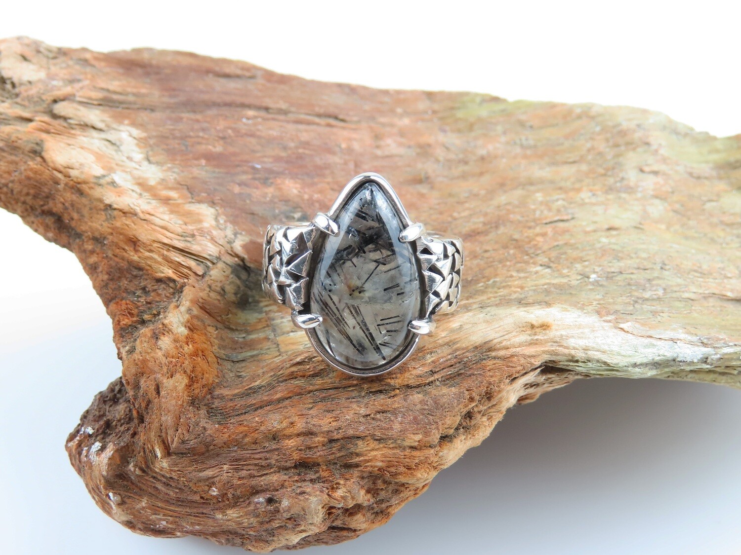Sterling silver, Rutile quartz, Gemstone ring Size 6.5 R_1145