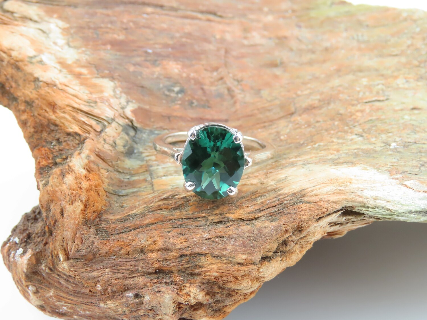 Sterling silver, Green quartz, Gemstone ring