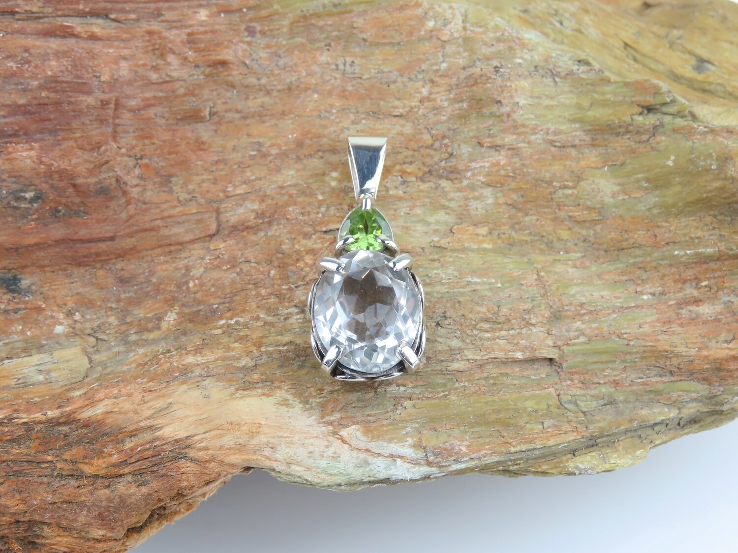 Sterling silver, White topaz, Peridot, Gemstone pendant