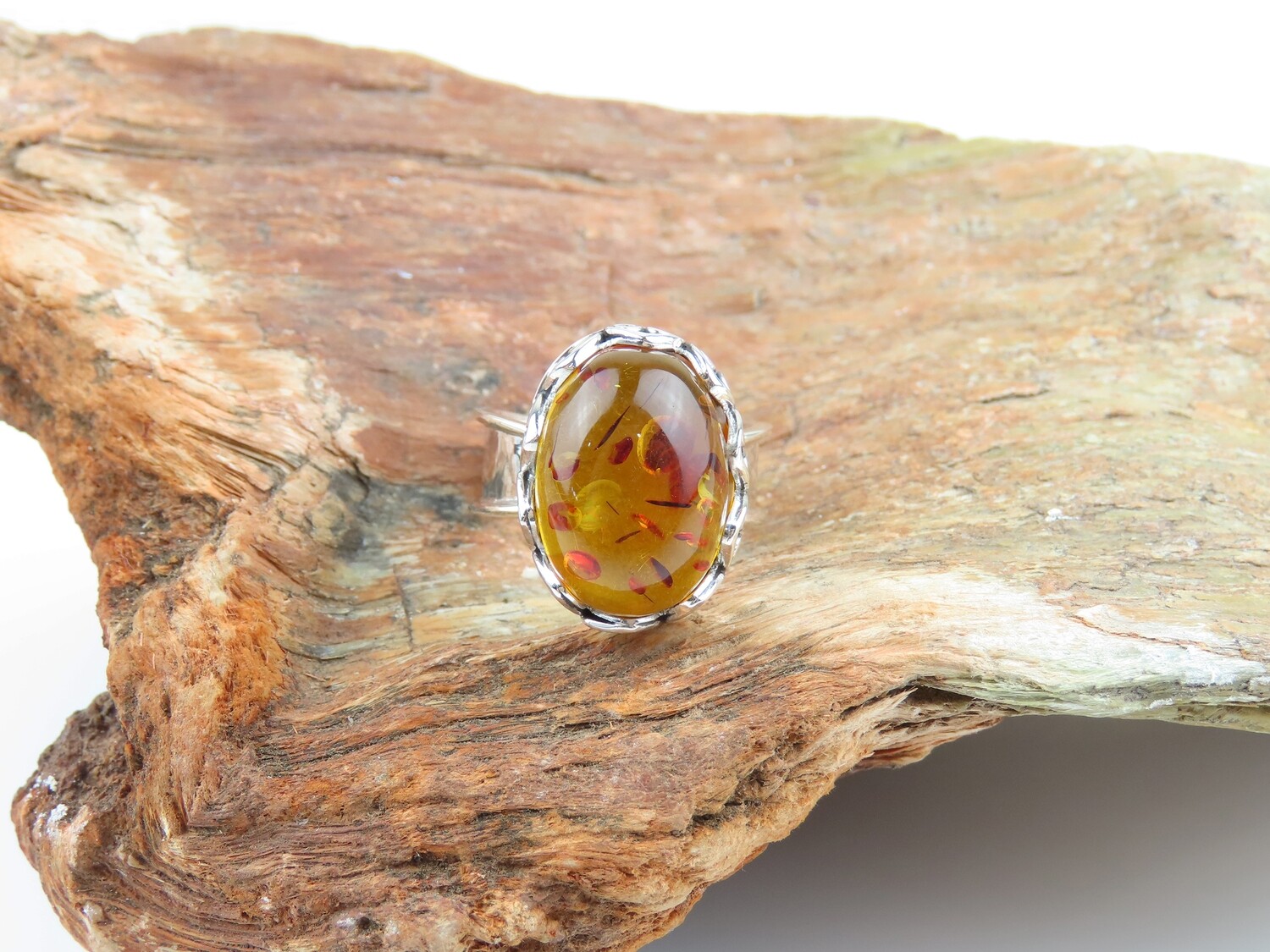 Sterling silver, Amber, Gemstone ring