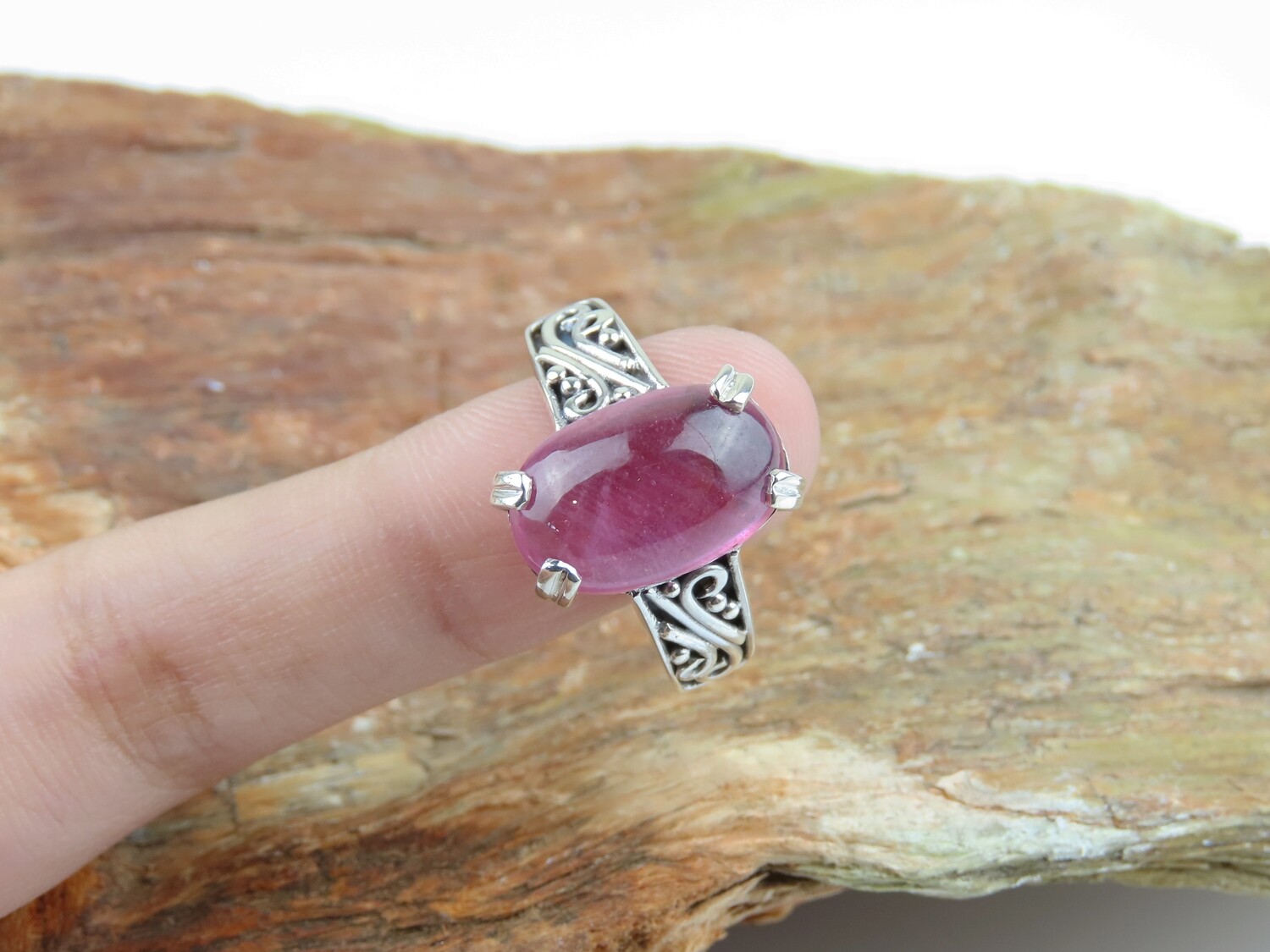Sterling silver, Ruby, Gemstone ring
