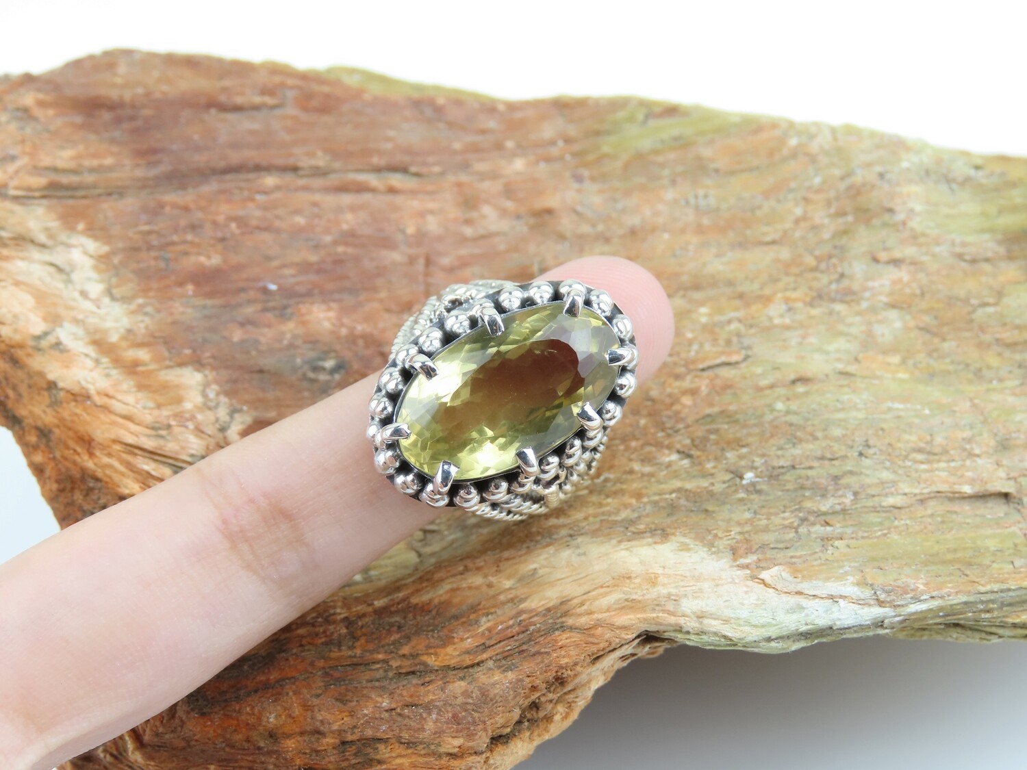 Sterling silver, Citrine, Twisted rope  band ring