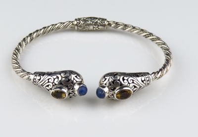 Sterling Silver Citrine Gemstone Lapiz Gemstone Bangle Bracelet