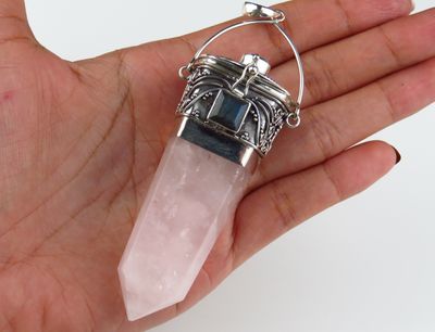 Sterling Silver Locket Pendant Rose Quartz Crystal Topaz Gemstone Labradorite Gemstone BGP_991J