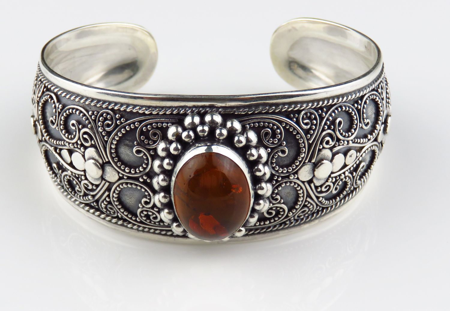 Sterling Silver Amber Gemstone Bangle Bracelet BBB_250J